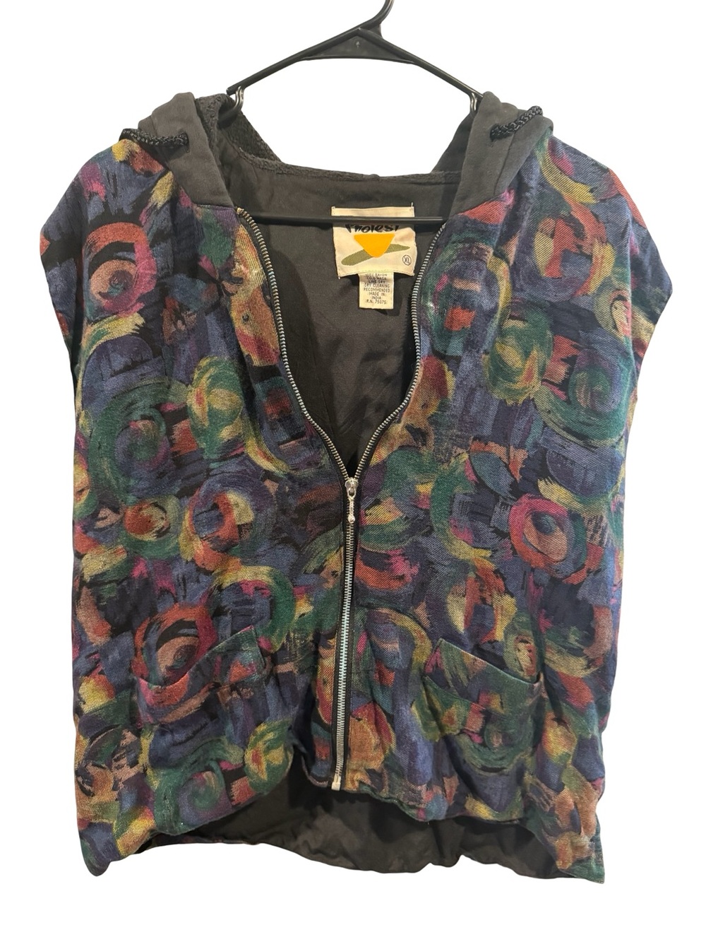 Protest Vintage Colorful Swirl Zip-Up Hooded Vest